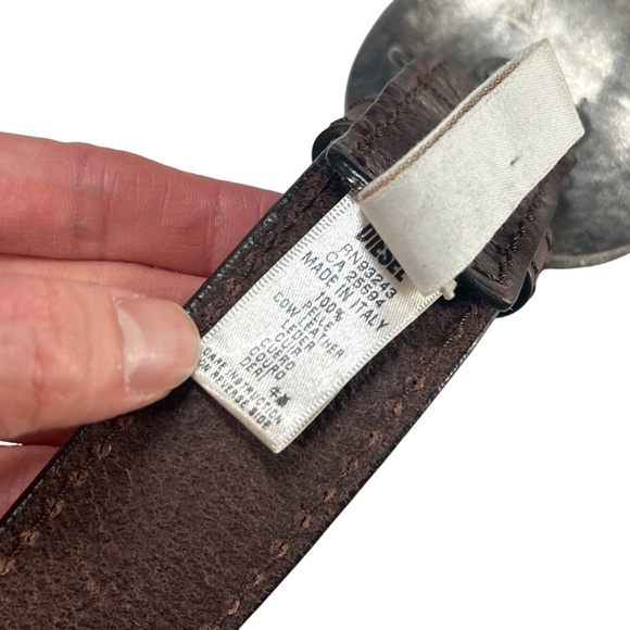 Diesel Mohawk Indian Chief Cow Leather Brown Big Brass Brown Belt Mens 100cm - Picture 7 of 11